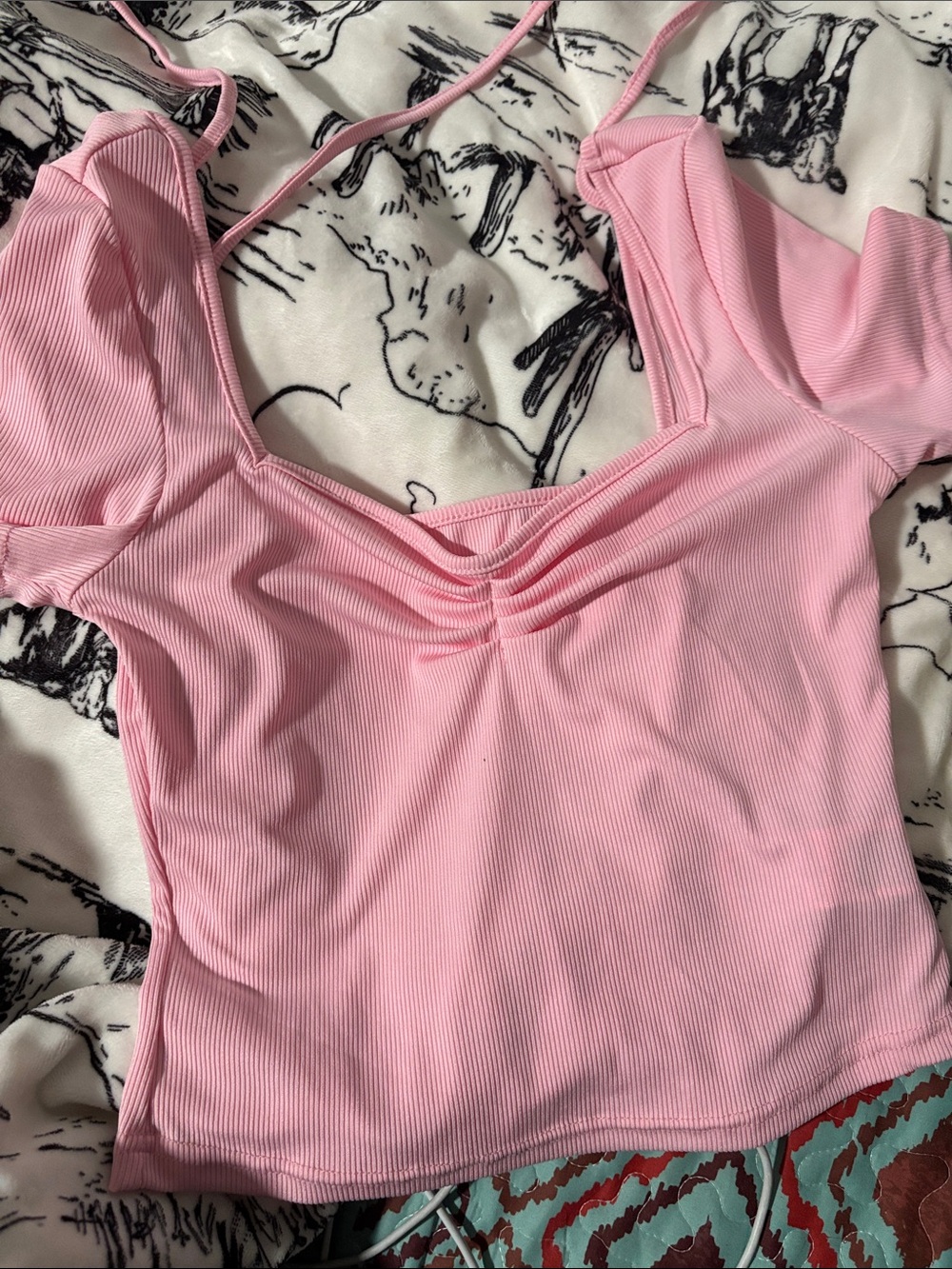 SHEIN Pink Ribbed Lace-Up Crop Top